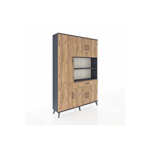 Arges Gardrop 10 Raflı Tek Çekmeceli 6 Kapaklı 132x30x195 Antrasit-çam