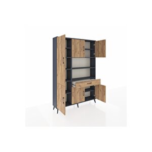 Arges Gardrop 10 Raflı Tek Çekmeceli 6 Kapaklı 132x30x195 Antrasit-çam