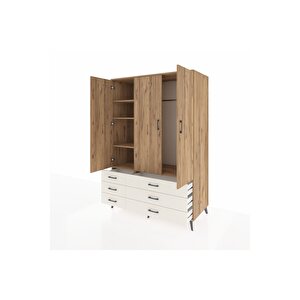 Kronos Dolap 5 Raflı 6 Çekmeceli Tek Askılı 132x59x195 Çam-çam/aytaşı