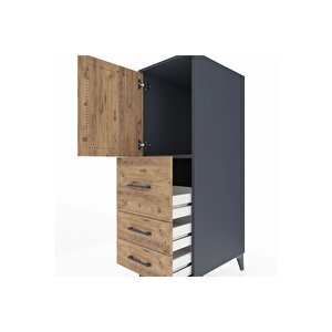 Kronos Dolap Tek Raflı 3 Çekmeceli Tek Kapaklı 44x59x134 Antrasit-çam