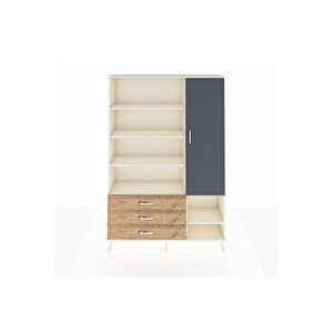 Arges Dolap 9 Raflı 3 Çekmeceli Tek Kapaklı  132x30x195 Aytaşı-antrasit/çam