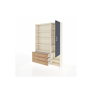 Arges Dolap 9 Raflı 3 Çekmeceli Tek Kapaklı  132x30x195 Aytaşı-antrasit/çam