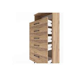 Arges Dolap Tek Raflı 5 Çekmeceli 60x30x134 Çam-çam