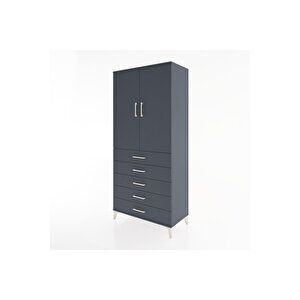 Hyperion Dolap Tek Raflı 5 Çekmeceli Tek Askılı 88x44x195 Antrasit-antrasit