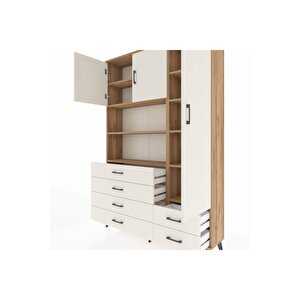 Arges Gardrop 9 Raflı 6 Çekmeceli 3 Kapaklı 132x30x195 Çam-aytaşı