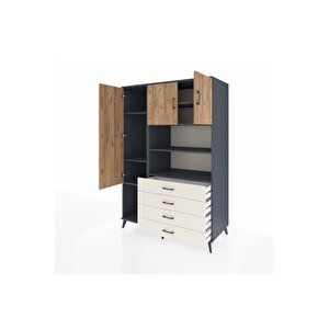 Kronos Dolap 7 Raflı 4 Çekmeceli 3 Kapaklı 132x59x195 Antrasit-çam/aytaşı