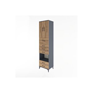 Hyperion Dolap 3 Raflı 6 Çekmeceli 2 Kapaklı 60x44x243 Antrasit-çam