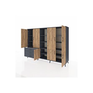 Hyperion Dolap 11 Raflı 3 Çekmeceli 7 Kapaklı 220x44x163 Antrasit-çam/antrasit