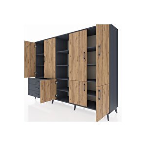 Hyperion Dolap 11 Raflı 3 Çekmeceli 7 Kapaklı 220x44x163 Antrasit-çam/antrasit