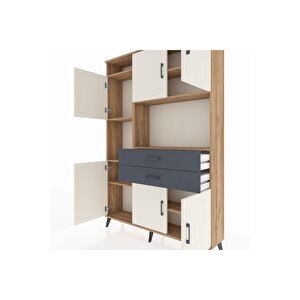 Arges Dolap 8 Raflı 2 Çekmeceli 6 Kapaklı 132x30x195 Çam-aytaşı/antrasit