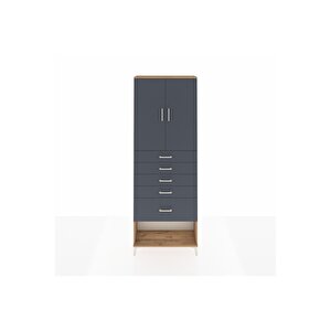 Arges Dolap 2 Raflı 5 Çekmeceli 2 Kapaklı 88x30x243 Çam-antrasit
