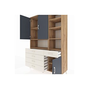 Hyperion Dolap 8 Raflı 5 Çekmeceli 3 Kapaklı 132x44x195 Çam-antrasit/aytaşı