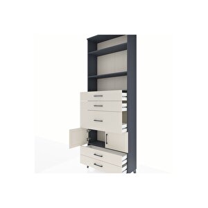Arges Dolap 4 Raflı 5 Çekmeceli 2 Kapaklı 88x30x243 Antrasit-aytaşı