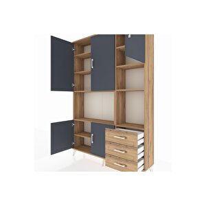 Arges Dolap 9 Raflı 3 Çekmeceli 5 Kapaklı 132x30x195 Çam-antrasit/çam