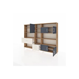 Arges Dolap 13 Raflı 3 Çekmeceli 5 Kapaklı 220x30x163 Çam-antrasit/aytaşı