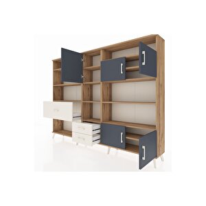 Arges Dolap 13 Raflı 3 Çekmeceli 5 Kapaklı 220x30x163 Çam-antrasit/aytaşı