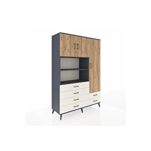 Hyperion Dolap 9 Raflı 6 Çekmeceli 3 Kapaklı 132x44x195 Antrasit-çam/aytaşı