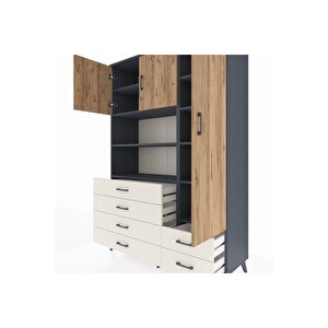 Hyperion Dolap 9 Raflı 6 Çekmeceli 3 Kapaklı 132x44x195 Antrasit-çam/aytaşı