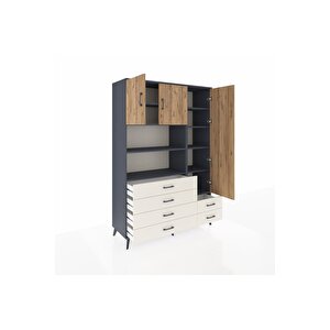 Hyperion Dolap 9 Raflı 6 Çekmeceli 3 Kapaklı 132x44x195 Antrasit-çam/aytaşı