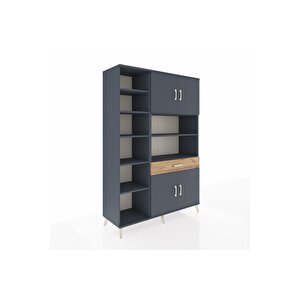 Hyperion Dolap 10 Raflı Tek Çekmeceli 4 Kapaklı 132x44x195 Antrasit-antrasit/çam