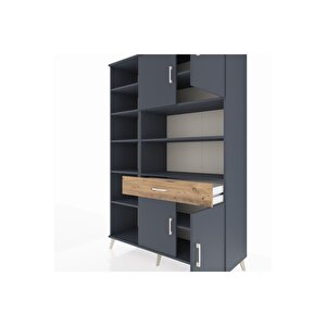 Hyperion Dolap 10 Raflı Tek Çekmeceli 4 Kapaklı 132x44x195 Antrasit-antrasit/çam