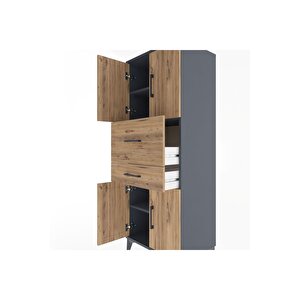 Hyperion Dolap 3 Raflı 2 Çekmeceli 4 Kapaklı 60x44x163 Antrasit-çam