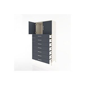 Hyperion Dolap Tek Raflı 7 Çekmeceli 2 Kapaklı 88x44x182 Aytaşı-antrasit