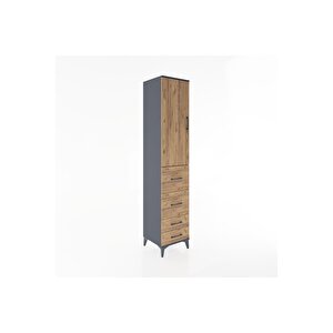 Hyperion Dolap 3 Raflı 4 Çekmeceli Tek Kapaklı 44x44x221 Antrasit-çam