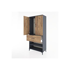 Hyperion Dolap 2 Raflı Tek Çekmeceli Tek Askılı 88x44x195 Antrasit-çam