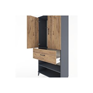 Hyperion Dolap 2 Raflı Tek Çekmeceli Tek Askılı 88x44x195 Antrasit-çam
