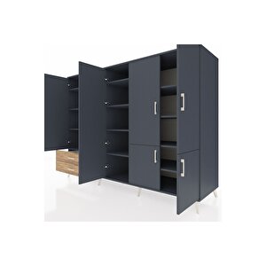 Kronos Dolap 12 Raflı 2 Çekmeceli 7 Kapaklı 220x59x163 Antrasit-antrasit/çam