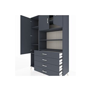 Hyperion Gardrop 7 Raflı 4 Çekmeceli 3 Kapaklı 132x44x195 Antrasit-antrasit