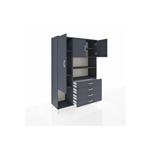 Hyperion Gardrop 7 Raflı 4 Çekmeceli 3 Kapaklı 132x44x195 Antrasit-antrasit