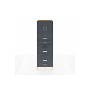 Kronos Dolap Tek Raflı 7 Çekmeceli 2 Kapaklı 60x59x182 Çam-antrasit