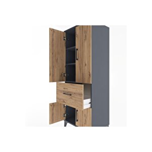 Hyperion Dolap 3 Raflı Tek Çekmeceli 4 Kapaklı 60x44x163 Antrasit-çam