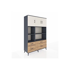 Hyperion Dolap 8 Raflı 4 Çekmeceli 3 Kapaklı 132x44x195 Antrasit-aytaşı/çam