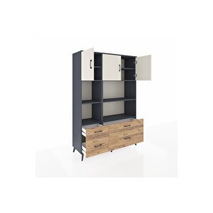 Hyperion Dolap 8 Raflı 4 Çekmeceli 3 Kapaklı 132x44x195 Antrasit-aytaşı/çam