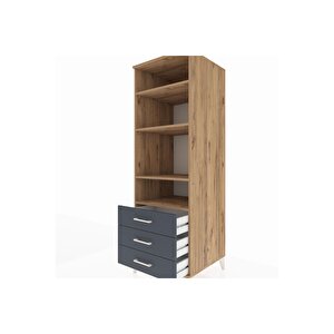 Kronos Dolap 4 Raflı 3 Çekmeceli 60x59x182 Çam-antrasit