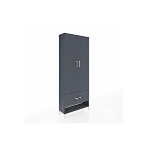 Arges Dolap 2 Raflı Tek Çekmeceli Tek Askılı 88x30x221 Antrasit-antrasit