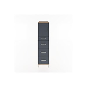 Hyperion Dolap Tek Raflı 4 Çekmeceli Tek Kapaklı 44x44x182 Çam-antrasit