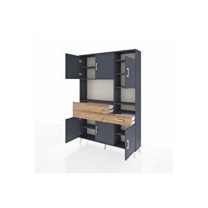 Arges Dolap 10 Raflı 3 Çekmeceli 6 Kapaklı 132x30x195 Antrasit-antrasit/çam