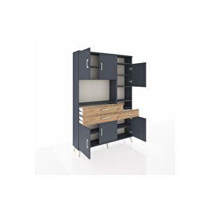 Arges Dolap 10 Raflı 3 Çekmeceli 6 Kapaklı 132x30x195 Antrasit-antrasit/çam