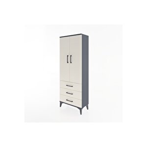 Arges Dolap 4 Raflı 3 Çekmeceli 2 Kapaklı 60x30x163 Antrasit-aytaşı