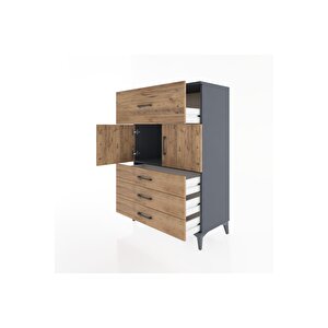 Hyperion Dolap Tek Raflı 4 Çekmeceli 2 Kapaklı 88x44x134 Antrasit-çam