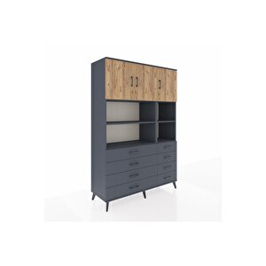 Hyperion Dolap 8 Raflı 8 Çekmeceli 3 Kapaklı 132x44x195 Antrasit-çam/antrasit