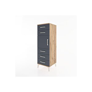 Hyperion Dolap Tek Raflı 5 Çekmeceli Tek Kapaklı 44x44x134 Çam-antrasit