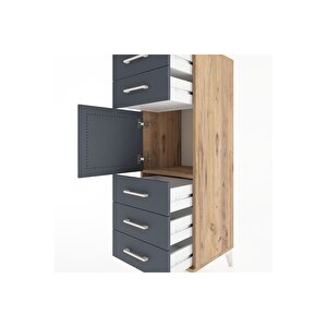 Hyperion Dolap Tek Raflı 5 Çekmeceli Tek Kapaklı 44x44x134 Çam-antrasit