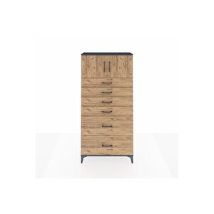 Arges Dolap Tek Raflı 6 Çekmeceli 2 Kapaklı 88x30x182 Antrasit-çam