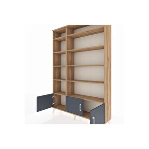 Arges Dolap 10 Raflı 3 Kapaklı 132x30x195 Çam-antrasit/çam