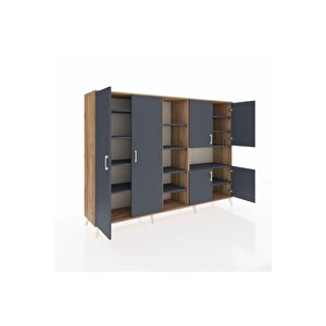 Hyperion Dolap 13 Raflı 6 Kapaklı 220x44x163 Çam-antrasit